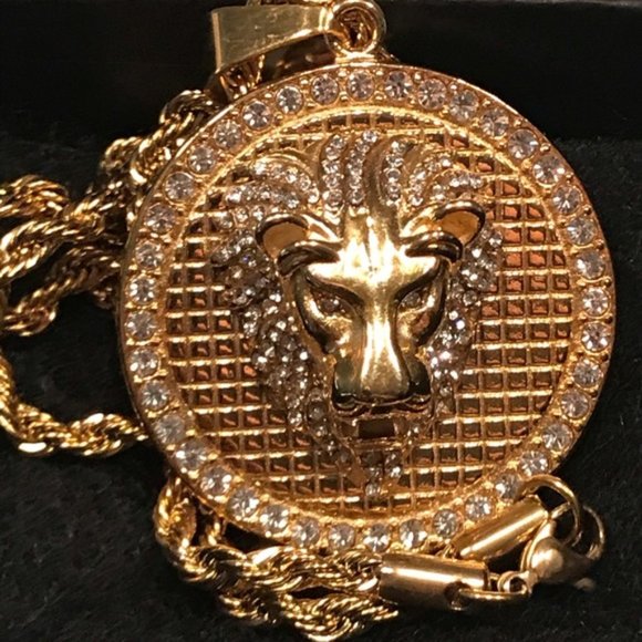 30” Gold Chain w/ 2’ “Silver Dollar Size” Lion Med